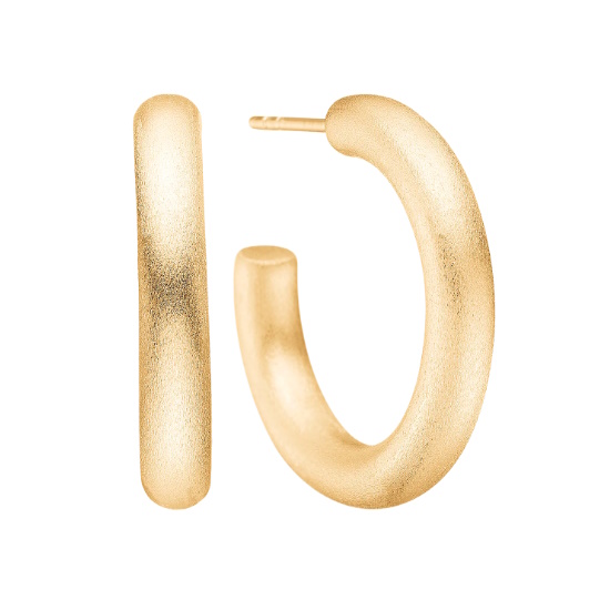 Ørehænger satinmat Ø25 mm i forgyldt sølv