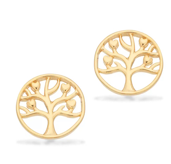 Øreringe Livets Træ i sølv forgyldt