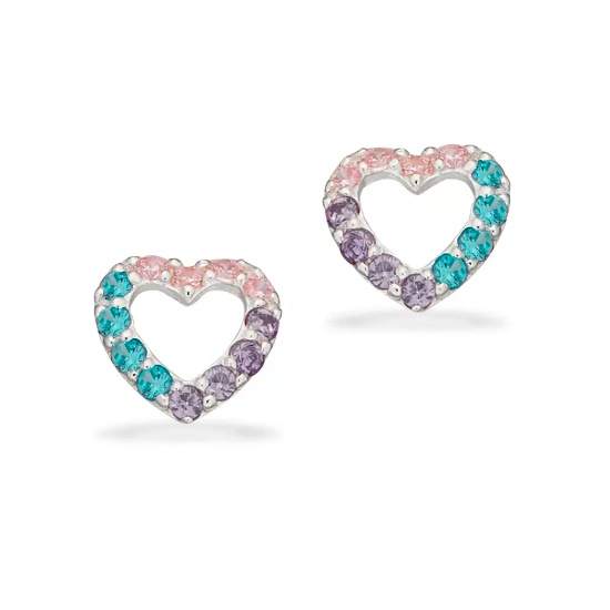Øreringe hjerte multicolor med zirkonia i sølv