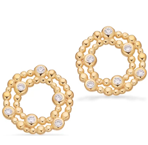 Øreringe kugler med cubic zirkonia i forgyldt sølv