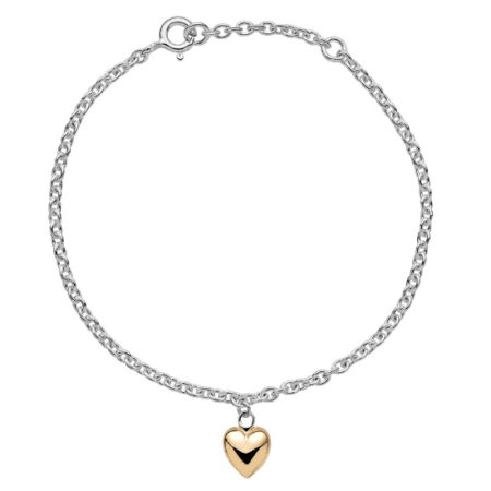 Armbånd med hjerte i sølv og 8kt guld