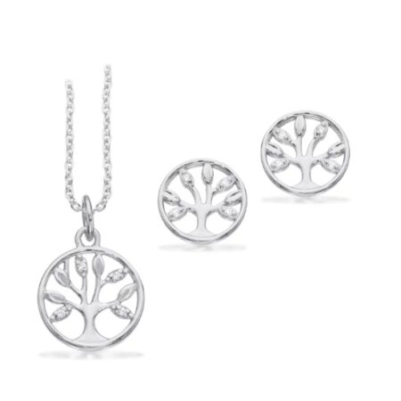 Pixel Smykkesæt Livets Træ med zirkonia i sølv