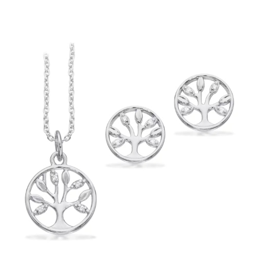 Pixel Smykkesæt Livets Træ med zirkonia i sølv