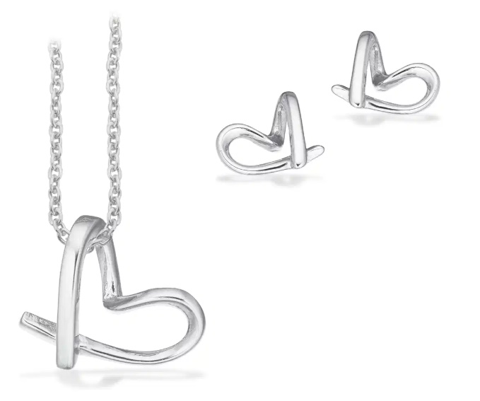 Pixel smykkesæt hjerte i sølv