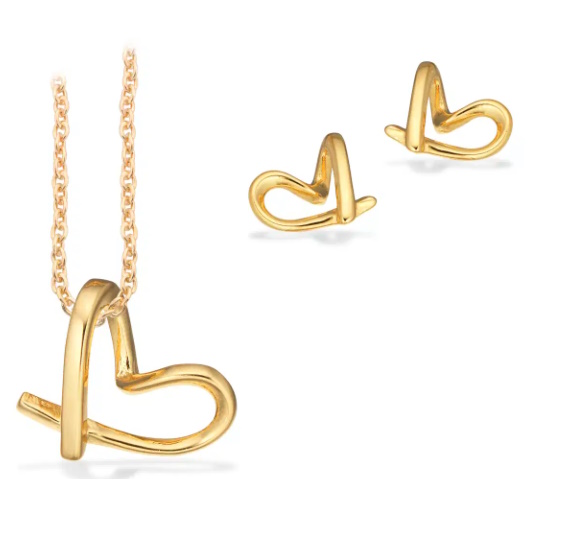 Pixel Smykkesæt hjærte i sølv forgyldt