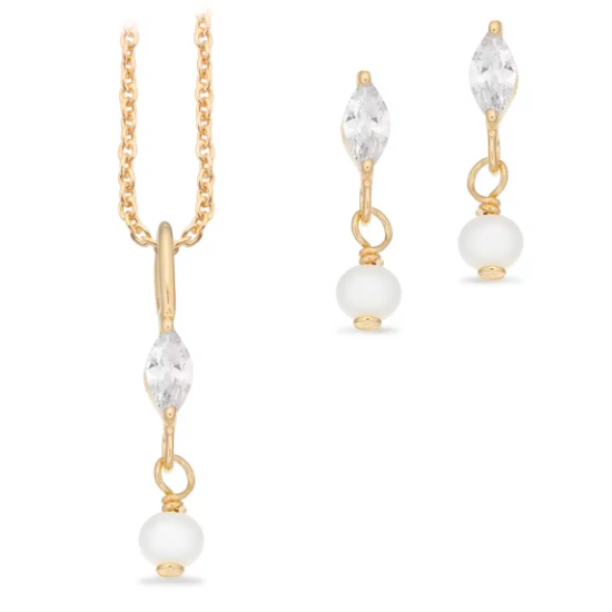 Pixel Smykkesæt med zirkonia og perler i sølv forgyldt