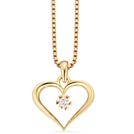 Vedhæng med hjerte og diamant 0,05 ct. H-W i 8 kt. guld – uden kæde
