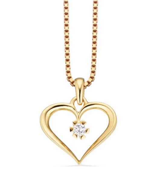 Vedhæng med hjerte og diamant 0,05 ct. H-W i 8 kt. guld – uden kæde