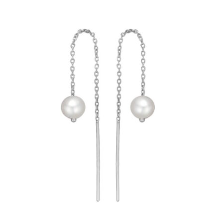 Kæde ørering med ferskvandsperle i sølv