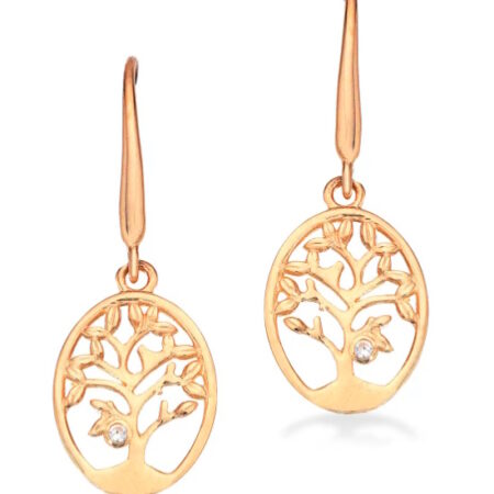 Ørebøjler Livets Træ oval med zirkonia i 8 kt. guld