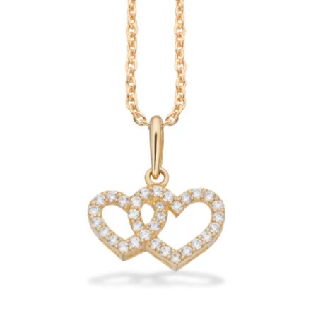 Vedhæng Dobbelt Hjerte med cubic Zirkonia i 8 kt. guld