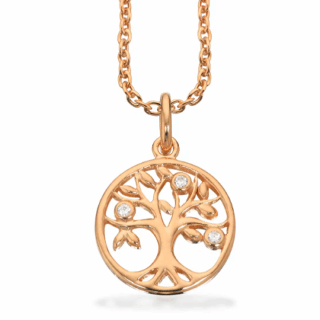 Vedhæng Livets Træ med Zirkonia og kæde i Sølv Forgyldt