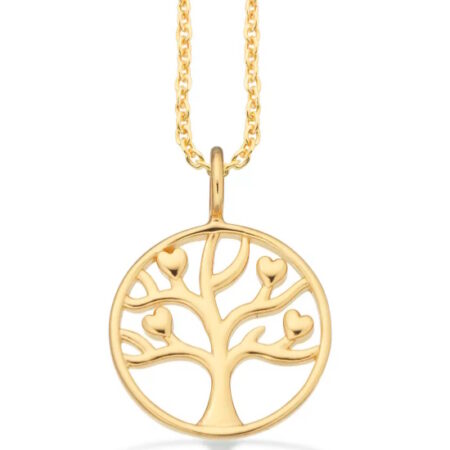 Vedhæng Livets Træ med hjerter i sølv Forgyldt