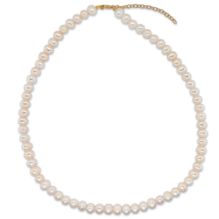 Halskæde med ferskvandsperler 6-6,5 mmi sølv forgyldt 42 + 7 cm