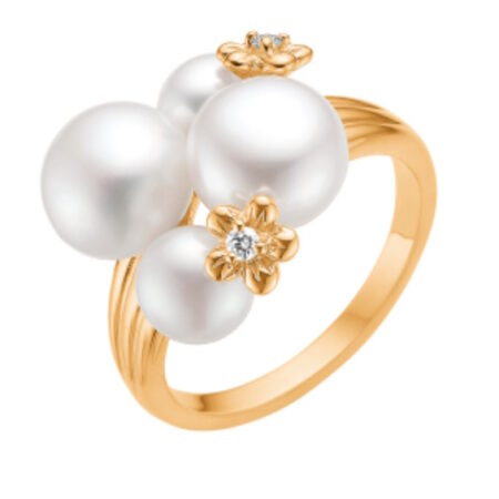 Ring med Ferskvandsperler og Diamanter i 8 kt guld
