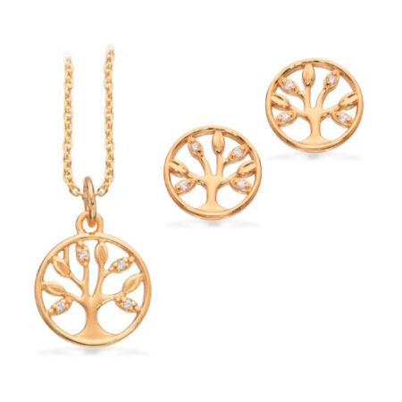 Pixel Smykkesæt Livets Træ med zirkonia sølv forgyldt