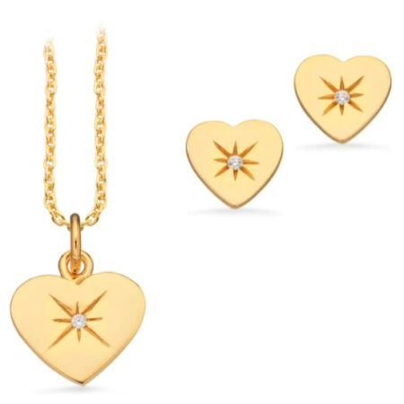 Pixel Smykkesæt hjerte med zirkonia i sølv forgyldt