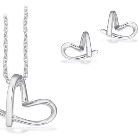 Pixel smykkesæt hjerte i sølv