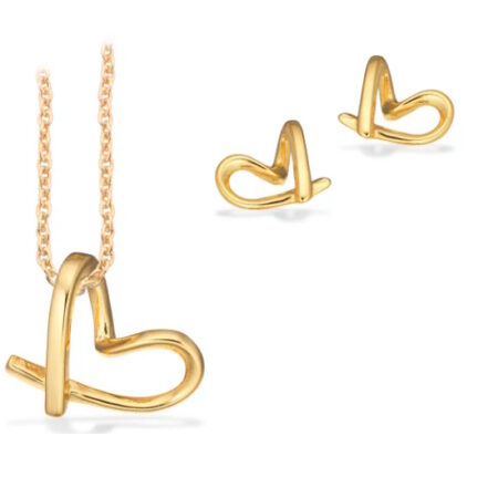 Pixel Smykkesæt hjærte i sølv forgyldt