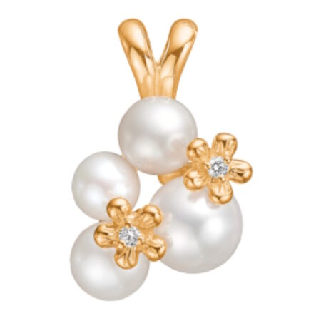 Vedhæng med Ferskvandsperler og Diamanter i 8 kt guld