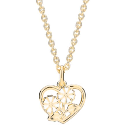 Marguerit Collier med Hjerte i 24 kt Forgyldt Sølv