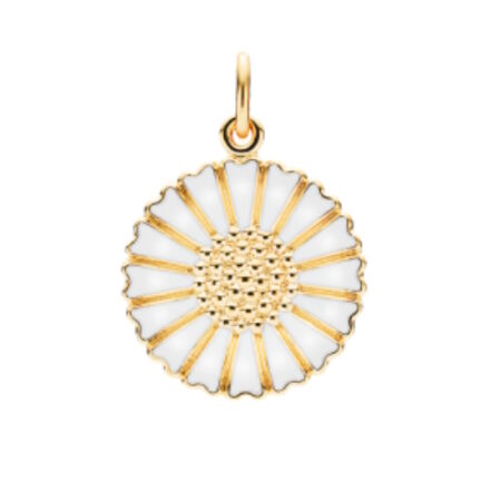Marguerit Vedhæng, 24kt Forgyldt Hvid Emalje