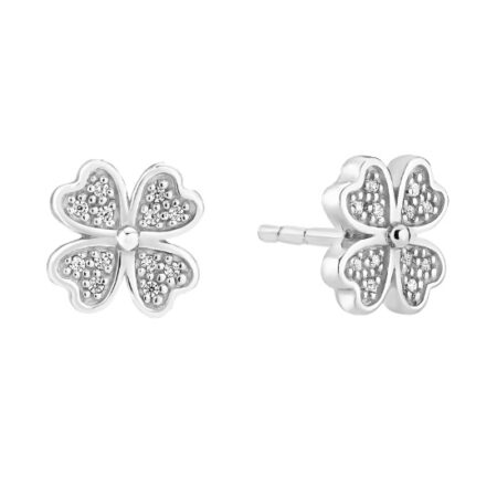 Ørestik med firkløver og zirkonia i sølv
