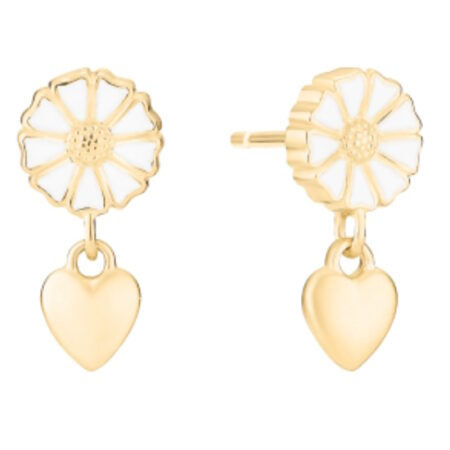Marguerit Ørehænger med hjerte, 24 kt forgyldt