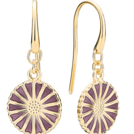 Marguerit Ørehænger Lilla Emajle, 24 kt forgyldt