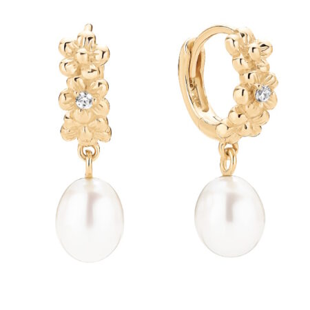 Creol Blomsterkrans med Ferskvandsperler og Zirkonia i 8 kt Guld