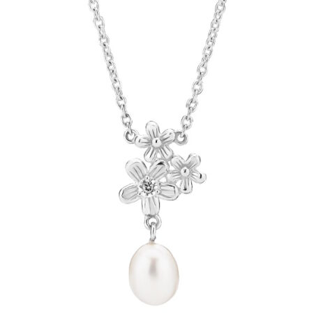 Collier med Ferskvandsperler og Zirkonia i Sølv