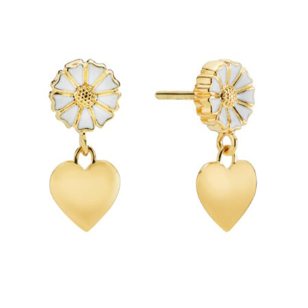 Marguerit Ørehænger med hjerte i Sølv Forgyldt