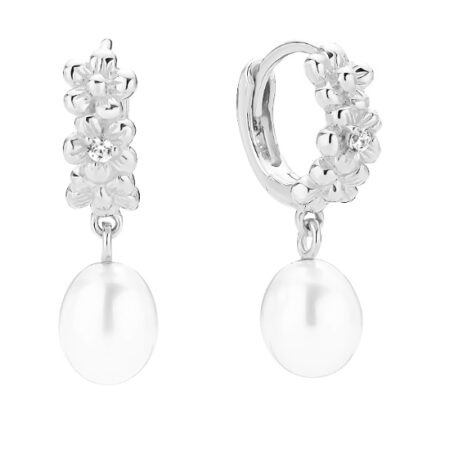 Creol Blomsterkrans med Ferskvandsperler og Zirkonia i Sølv