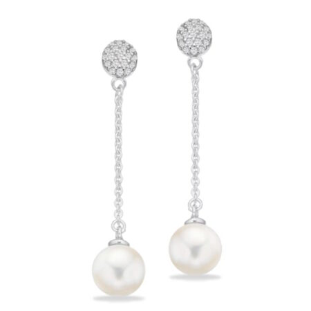 Ørehængere med Ferskvandperle og zirkonia i Rhodineret Sølv