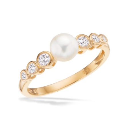 Ring med Ferskvandsperle og Zirkonia i 8kt Guld
