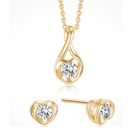 Hjerte Sølvforgyldt Smykkesæt med Zirkonia