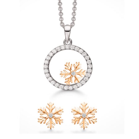 Smykkesæt rhodineret og forgyldt Snefnug med zirkonia sten