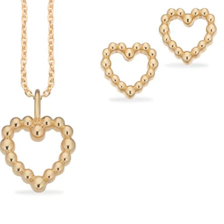 Pixel Smykkesæt Hjerte i Sølv Forgyldt