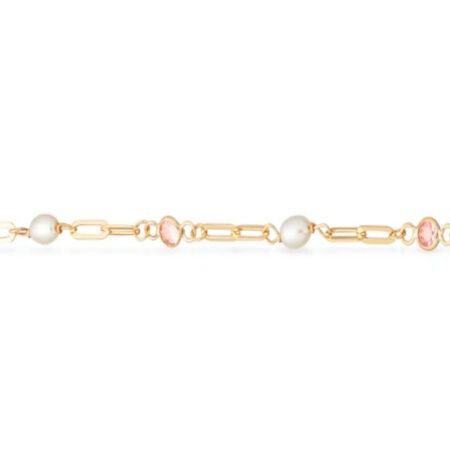 Armbånd med ferskvandsperle og rosa cubic zirkonia i 9 kt. guld